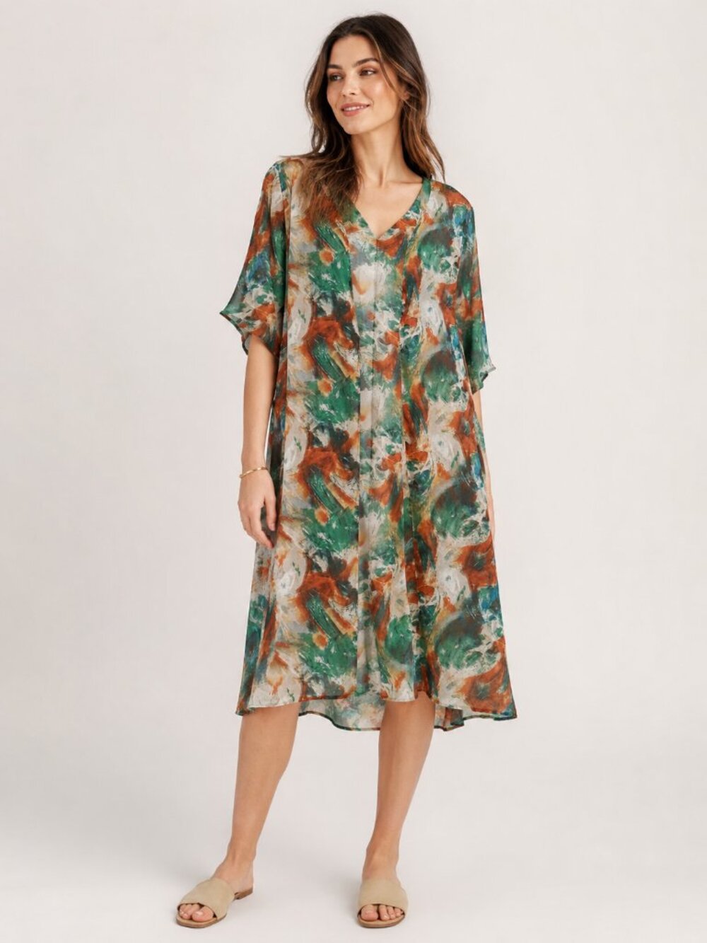 Turquoise Haven One Size Multicolor Abstract Floral Rayon Kimono Duster Boho